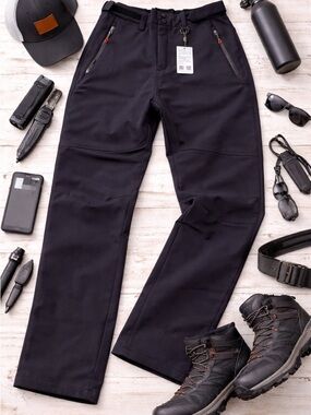 Free Soldier NWT Black Softshell Snow Ski Pants Size 36x32 Fleece Lined